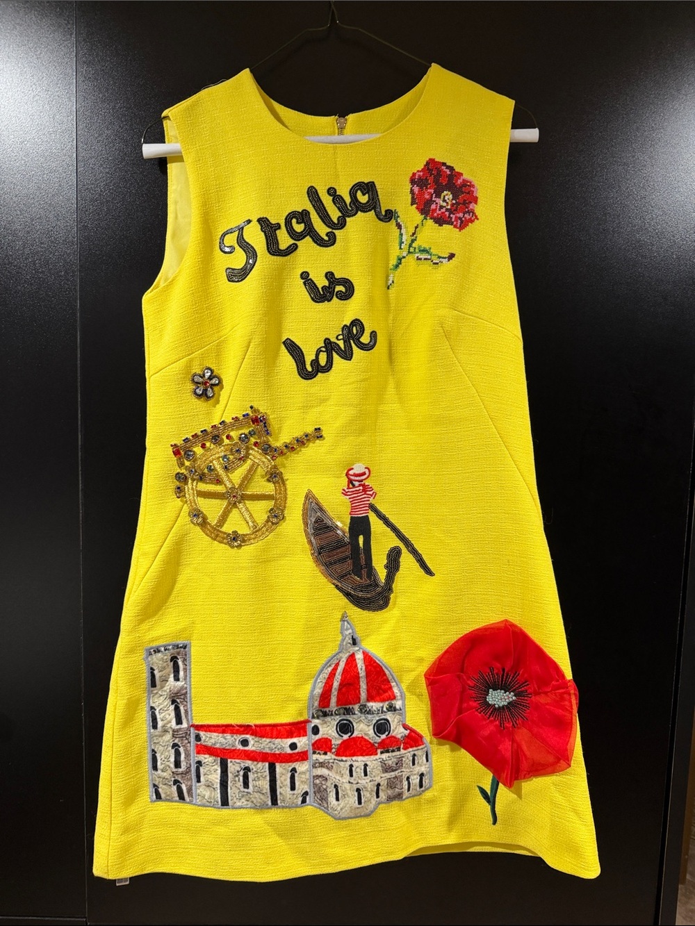 Yellow Embellished Italia Is Love Sleeveless Dress